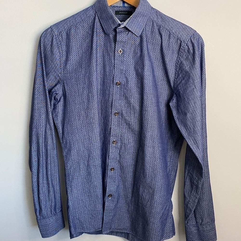 RW & Co. Tailored Fit Men's Patterned Button Up Long Sleeve Shirt Size XS